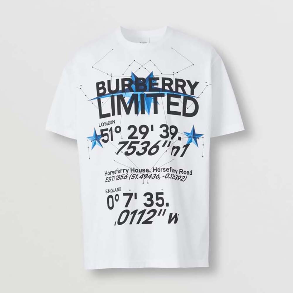 Front view of Burberry Women Constellations Print Oversized T-shirt-White