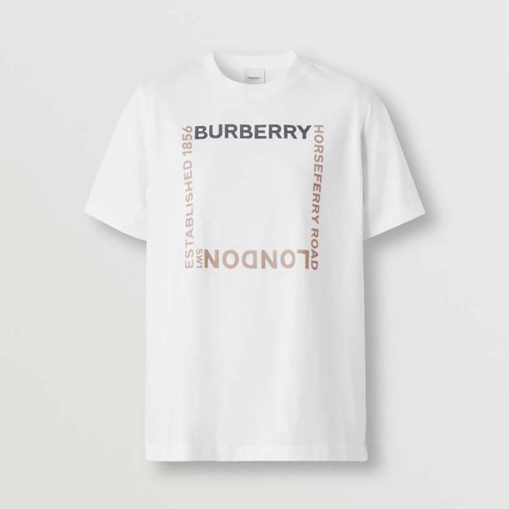 Front view of Burberry Women Horseferry Square Print Cotton T-shirt-White