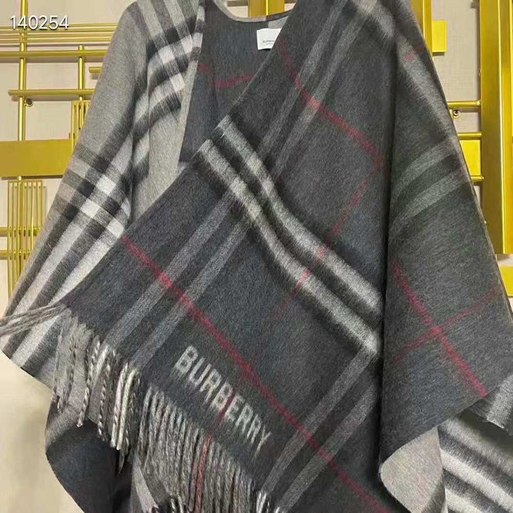 Burberry Women Contrast Check Wool Cashmere Jacquard Cape - image 4