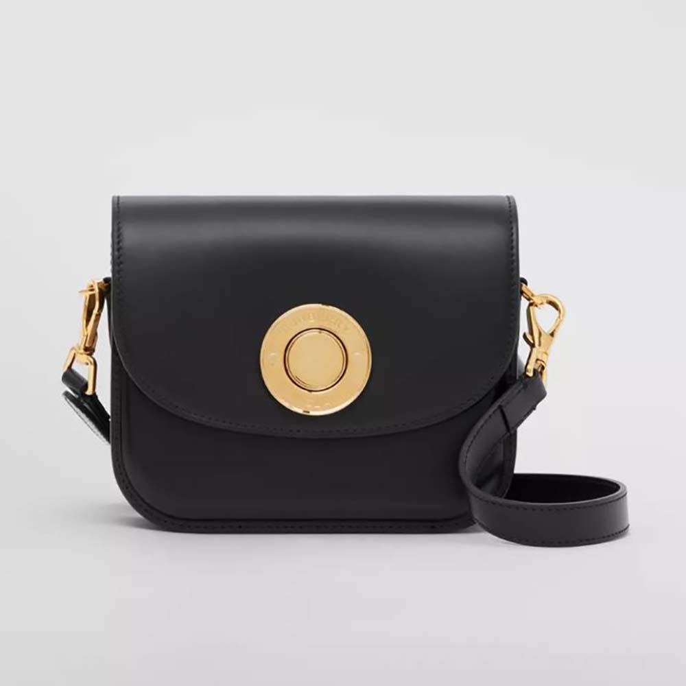 Front view of Burberry Women Leather Small Elizabeth Bag-Black with gold logo