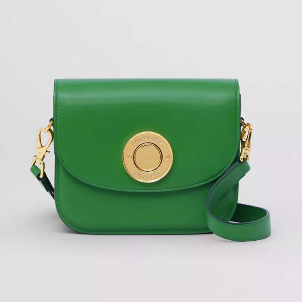 Front view of Burberry Women Leather Small Elizabeth Bag-Green with gold clasp