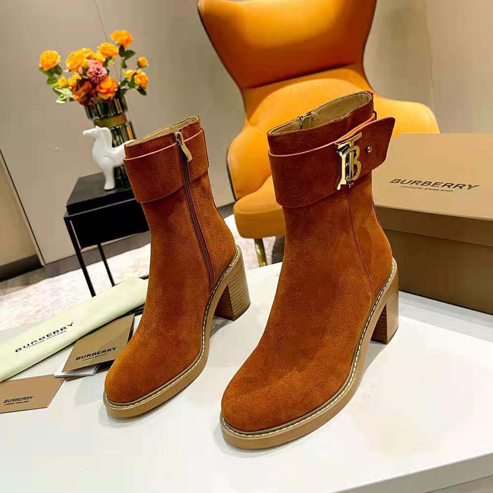 Burberry Women Monogram Motif Suede Block-Heel Boots - image 4