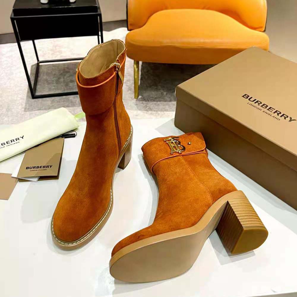 Burberry Women Monogram Motif Suede Block-Heel Boots - image 8