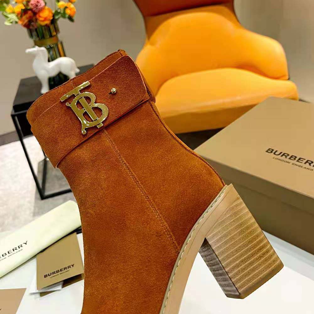 Burberry Women Monogram Motif Suede Block-Heel Boots - image 10