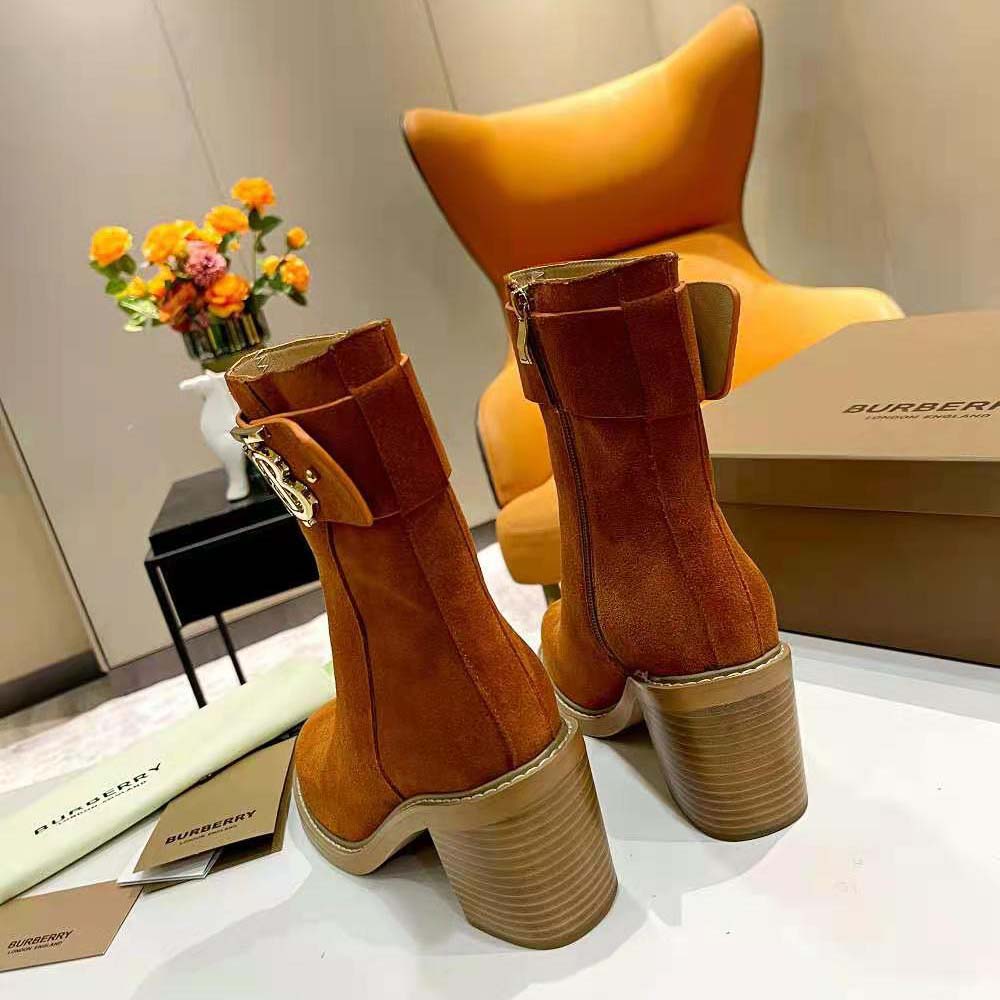 Burberry Women Monogram Motif Suede Block-Heel Boots - image 6
