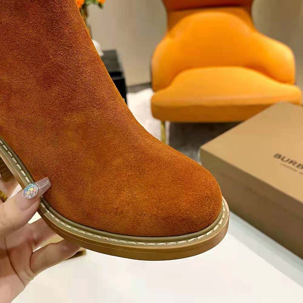 Burberry Women Monogram Motif Suede Block-Heel Boots - image 9