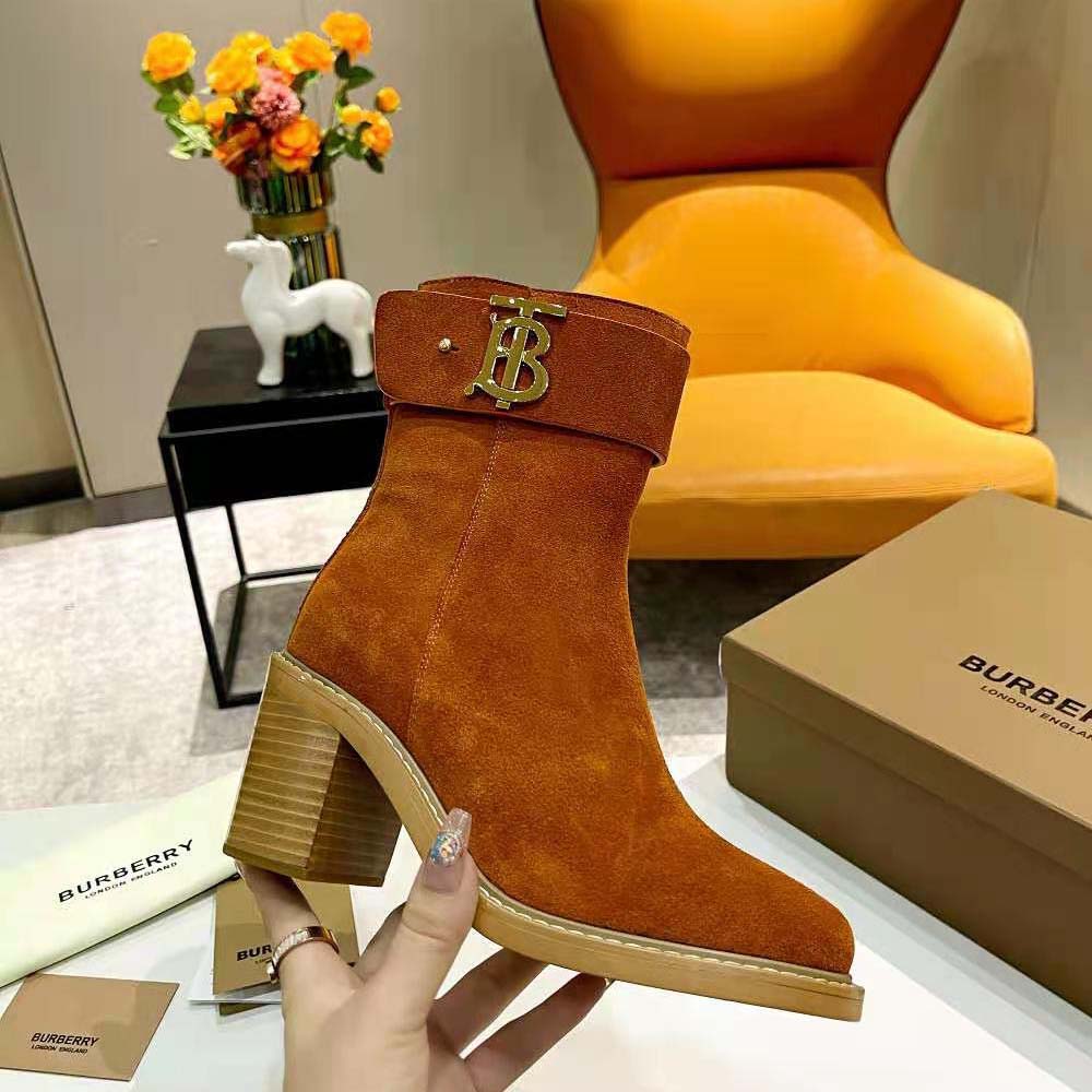 Burberry Women Monogram Motif Suede Block-Heel Boots - image 7