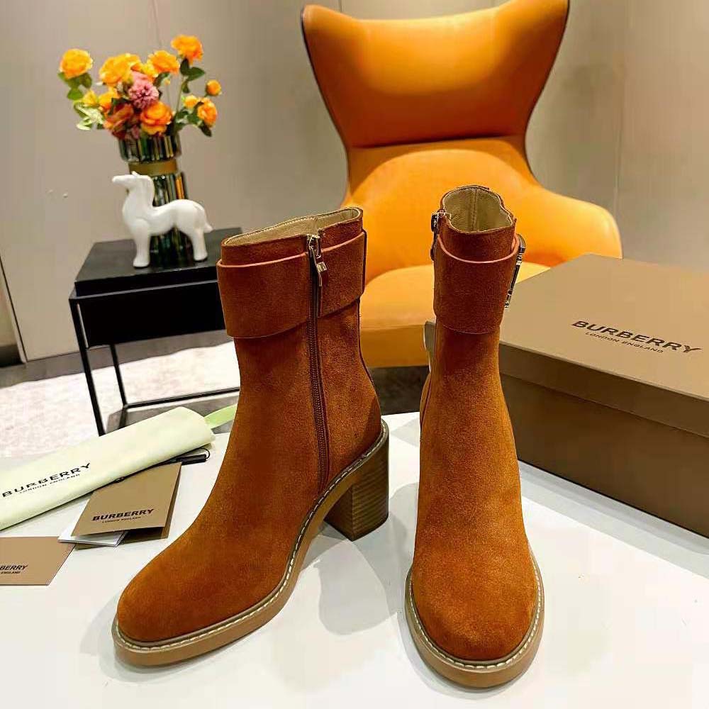 Burberry Women Monogram Motif Suede Block-Heel Boots - image 5