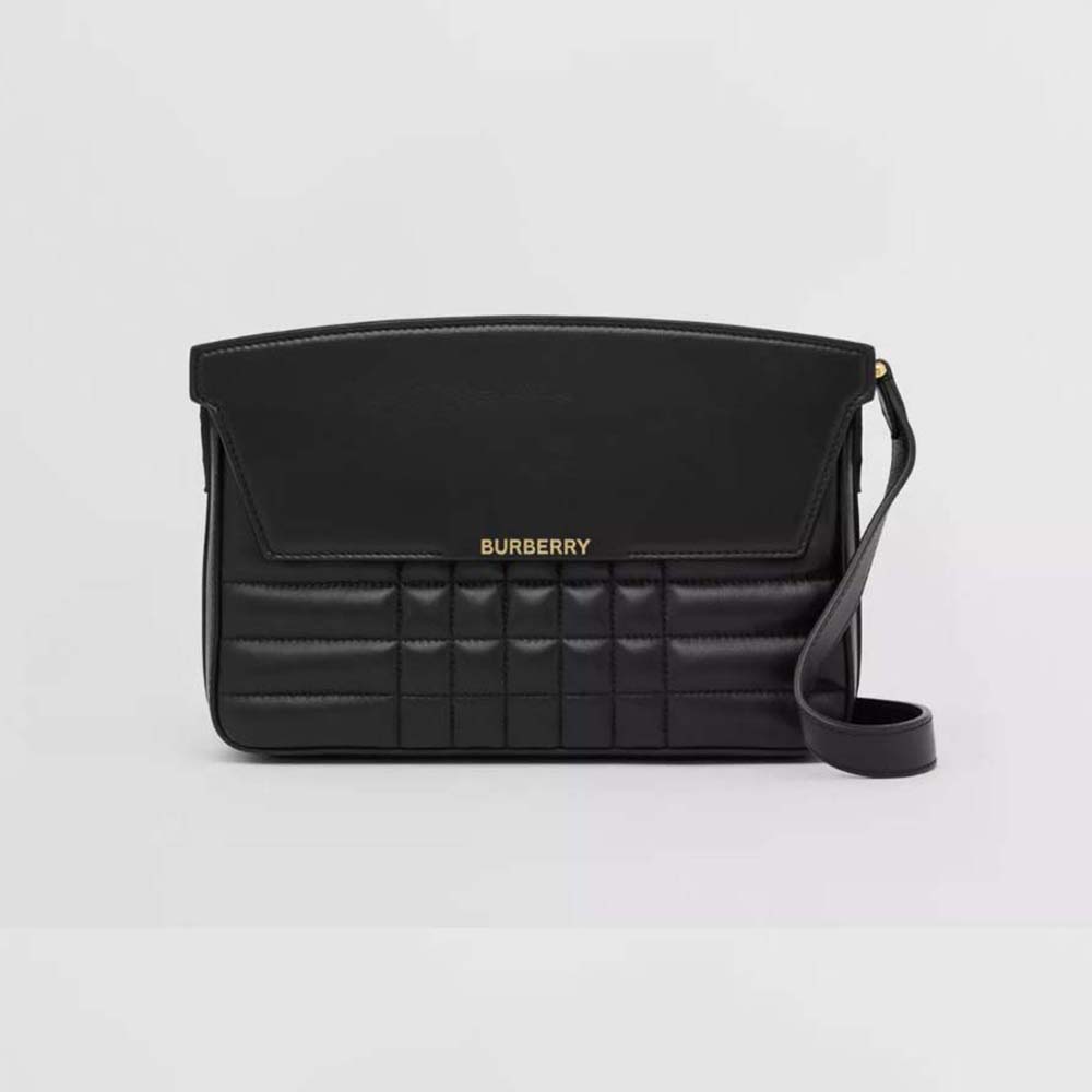 Front view of Burberry Women Quilted Leather Catherine Shoulder Bag-Black