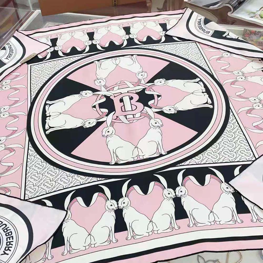 Burberry Women Rabbit Print Silk Square Scarf-Pink - image 5