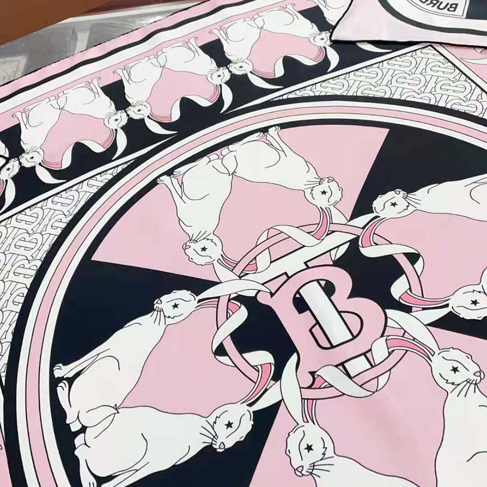 Burberry Women Rabbit Print Silk Square Scarf-Pink - image 8