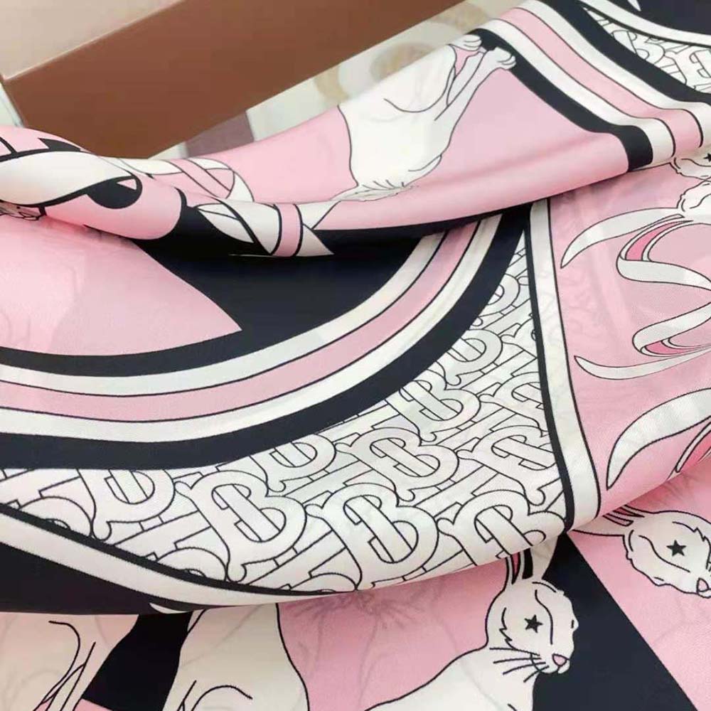 Burberry Women Rabbit Print Silk Square Scarf-Pink - image 7