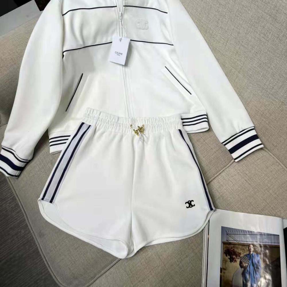 Side angle showing relaxed silhouette of Celine Women Athletic Shorts