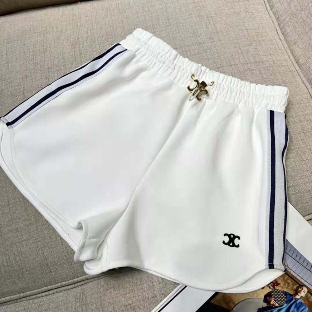 Close-up on double face jersey fabric texture of Celine athletic shorts