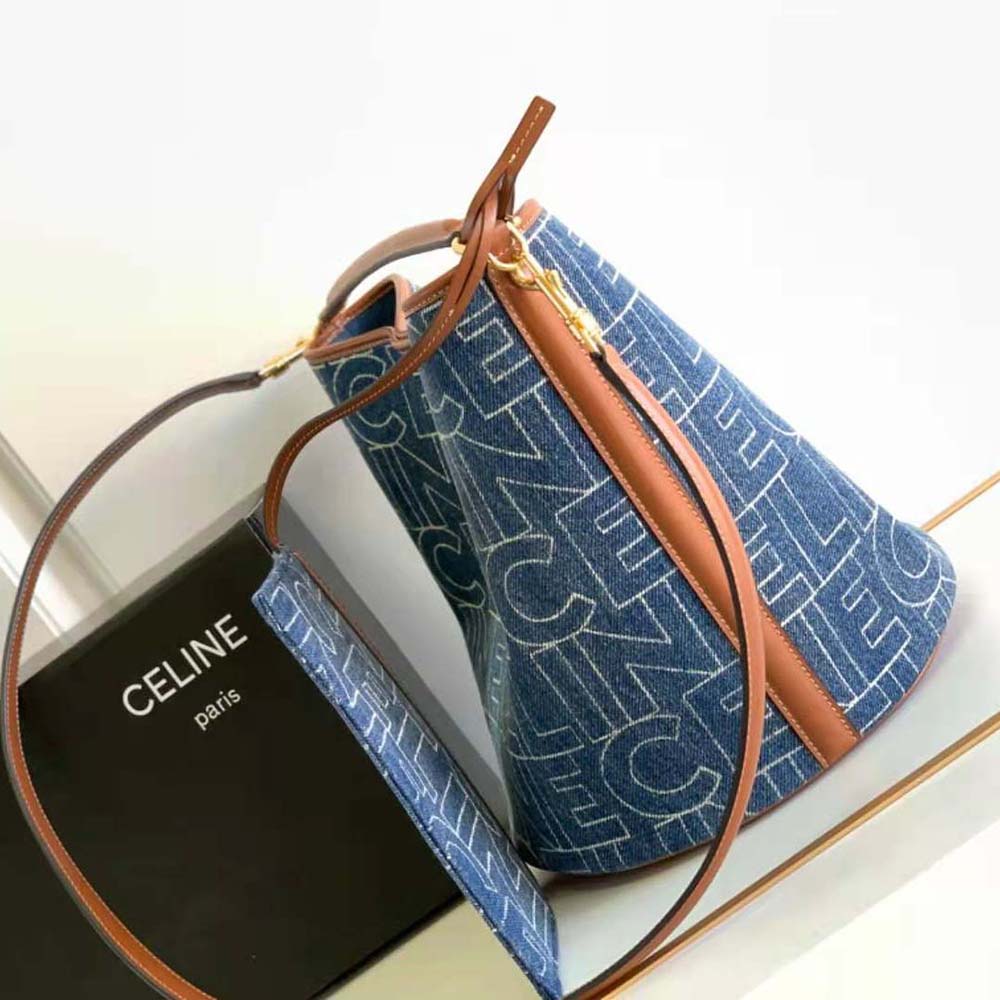 Celine Women Bucket 16 Bag in Denim with Celine All-Over Print-Navy - image 4