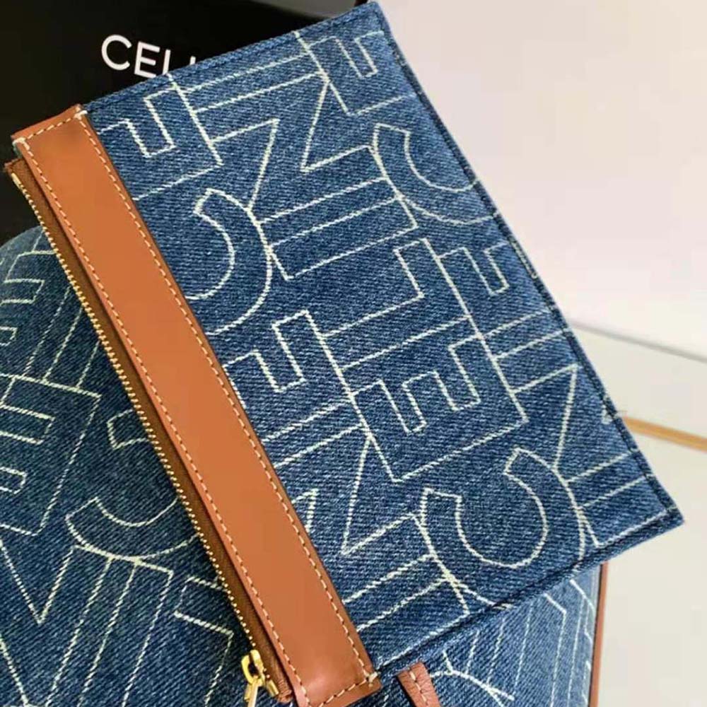 Celine Women Bucket 16 Bag in Denim with Celine All-Over Print-Navy - image 8