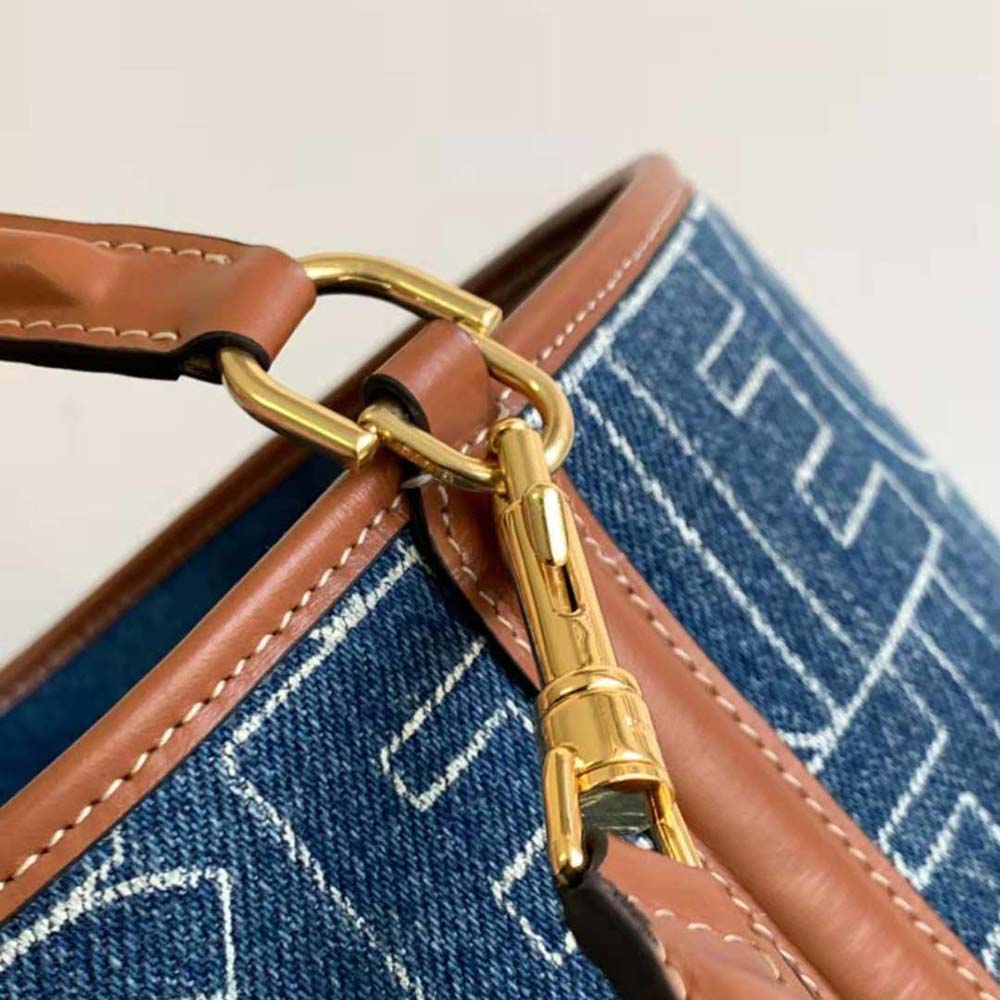 Celine Women Bucket 16 Bag in Denim with Celine All-Over Print-Navy - image 7