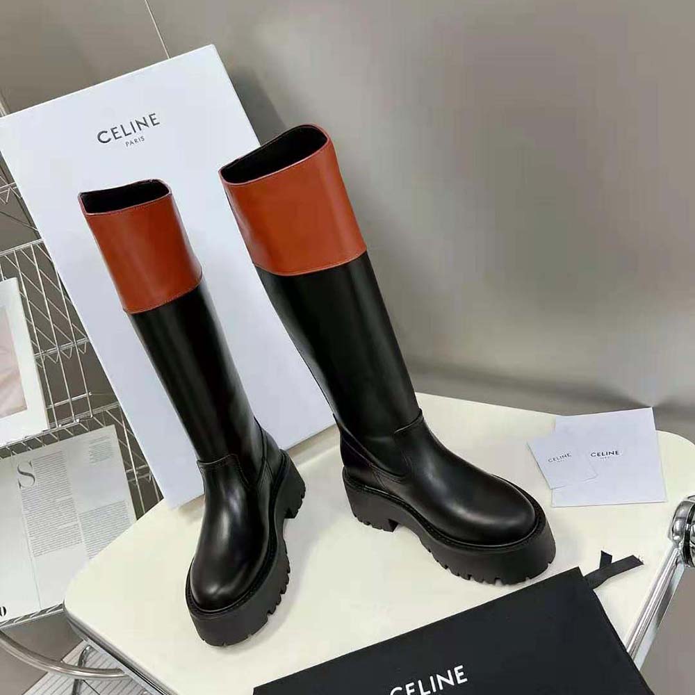 Rear view showing chunky sole and calf height of Celine Women Bulky High Boot