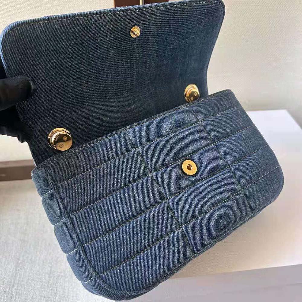 Celine Women Chain Shoulder Bag Matelasse Monochrome Celine in Quilted Denim - image 6