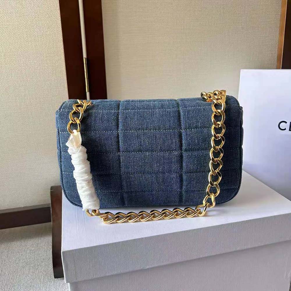 Side angle showing silhouette and texture of Celine Women Chain Shoulder Bag Matelasse