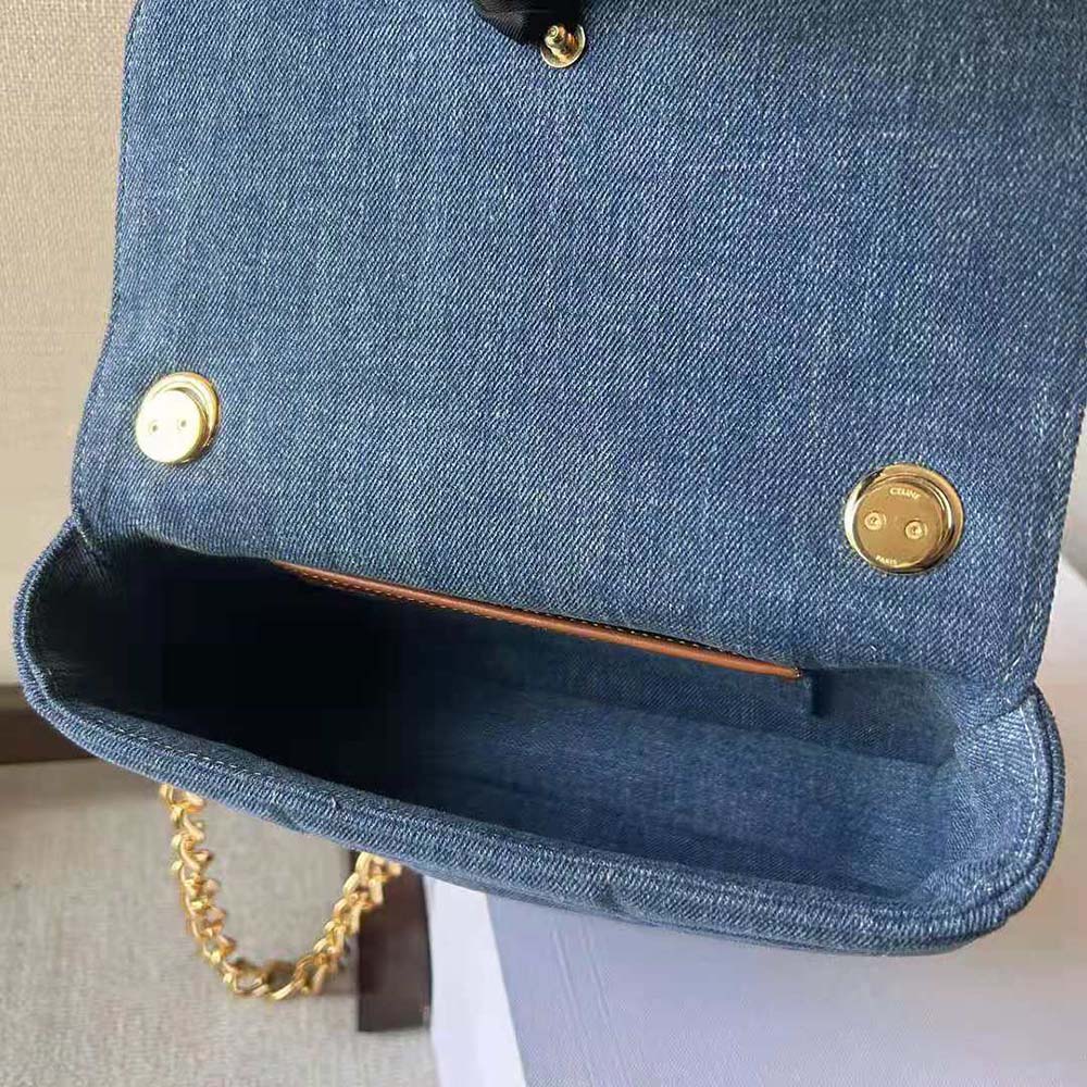 Celine Women Chain Shoulder Bag Matelasse Monochrome Celine in Quilted Denim - image 8