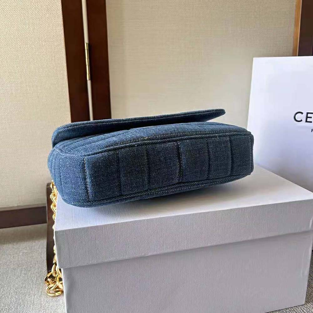 Celine Women Chain Shoulder Bag Matelasse Monochrome Celine in Quilted Denim - image 4