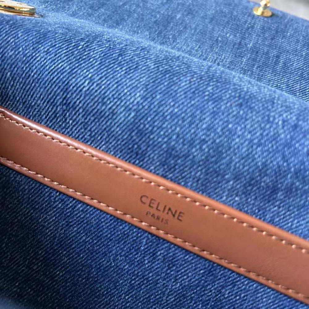 Celine Women Chain Shoulder Bag Matelasse Monochrome Celine in Quilted Denim - image 9