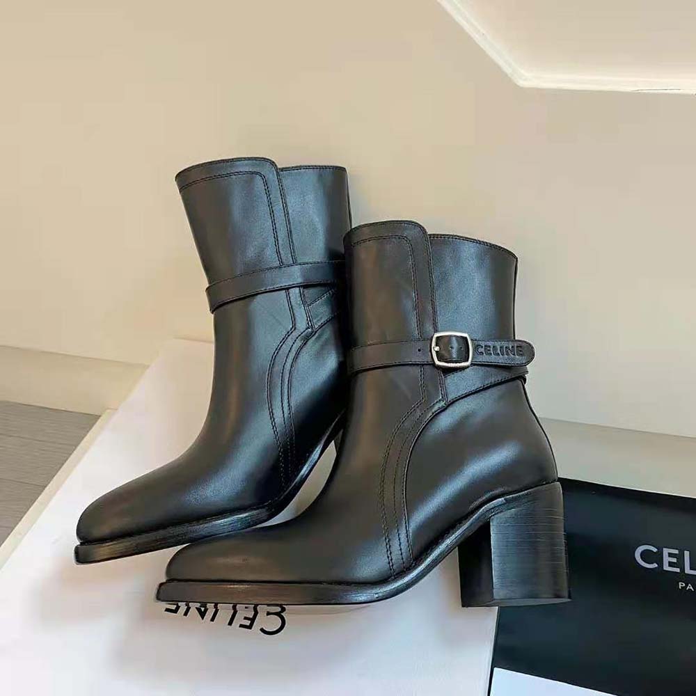 Front angle showing sleek silhouette of Celine Women Condé Jodhpur Boot