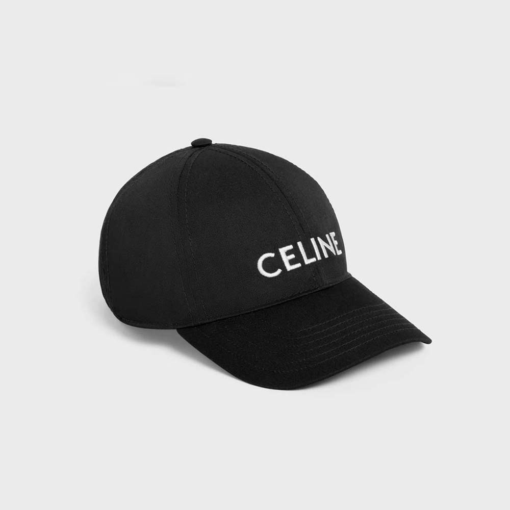 Front view of Celine Women Cotton Drill Baseball Cap-Black showing logo