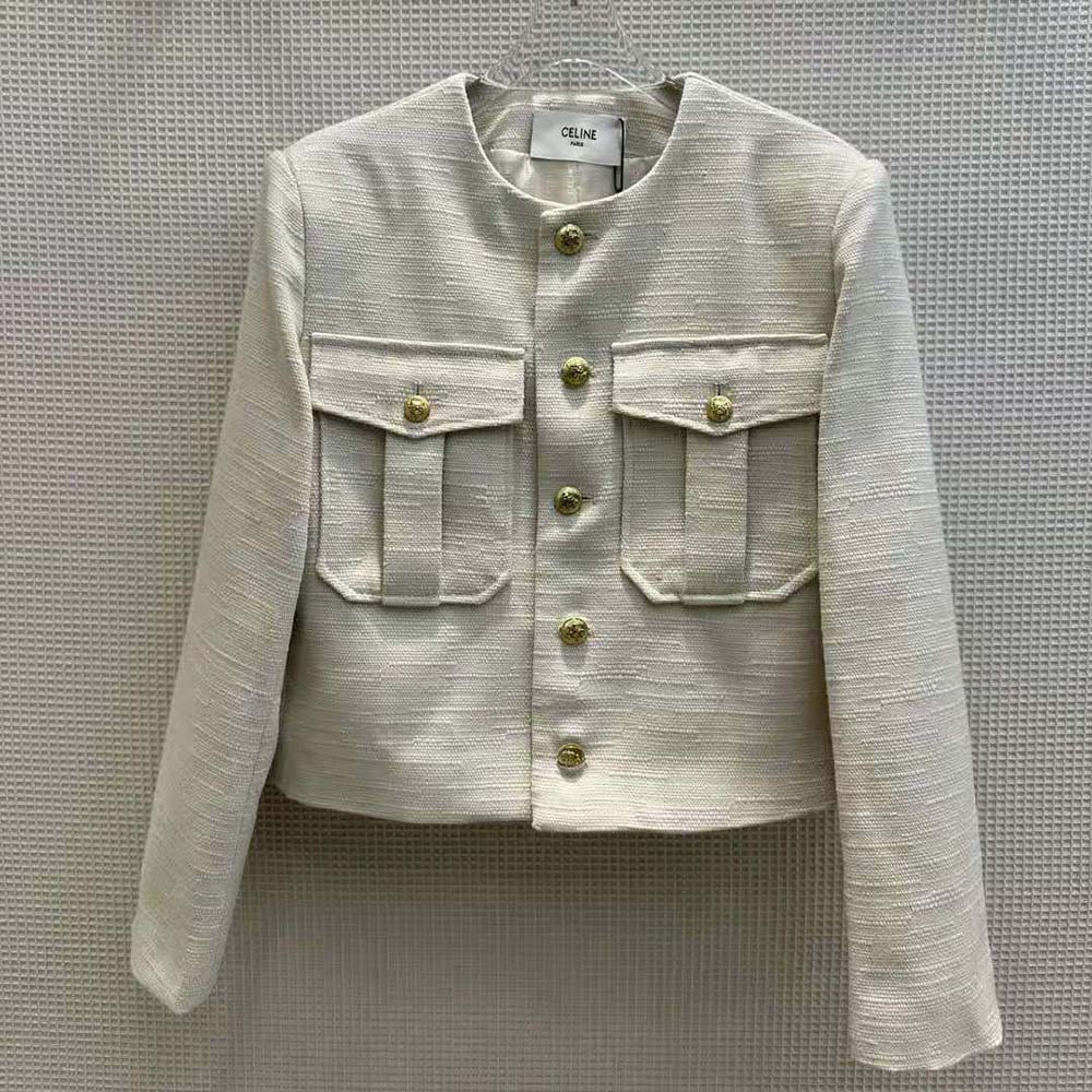 Close-up of buttons and epaulets on Celine Women Military Jacket