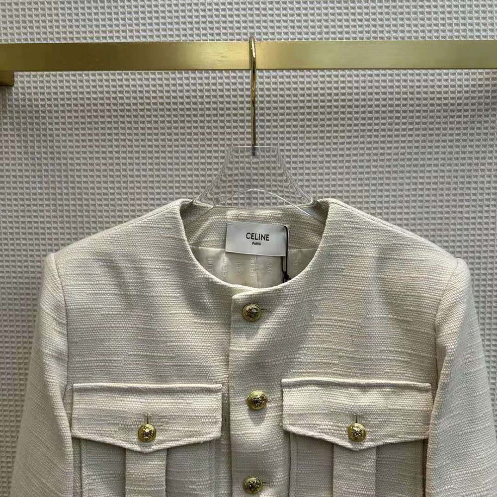 Celine Women Cropped Military Jacket in Silk Rush-Beige - image 5