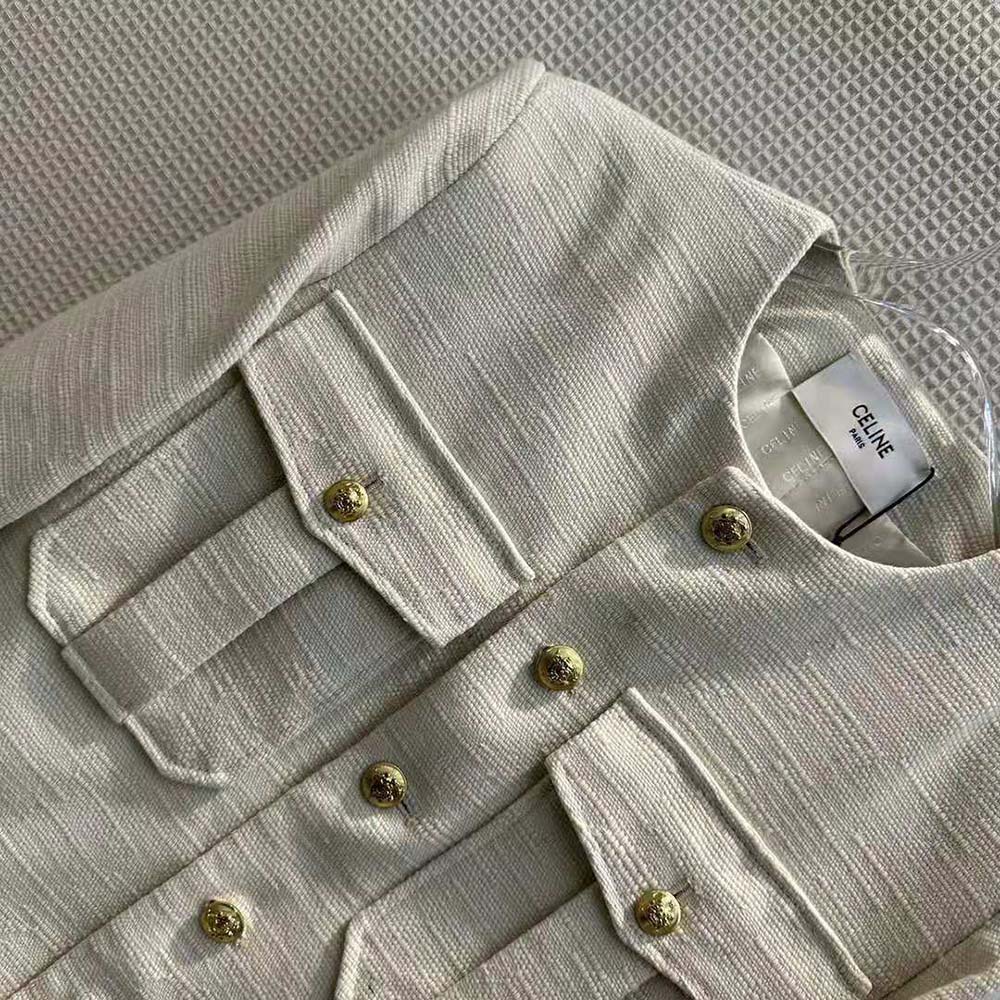 Celine Women Cropped Military Jacket in Silk Rush-Beige - image 4