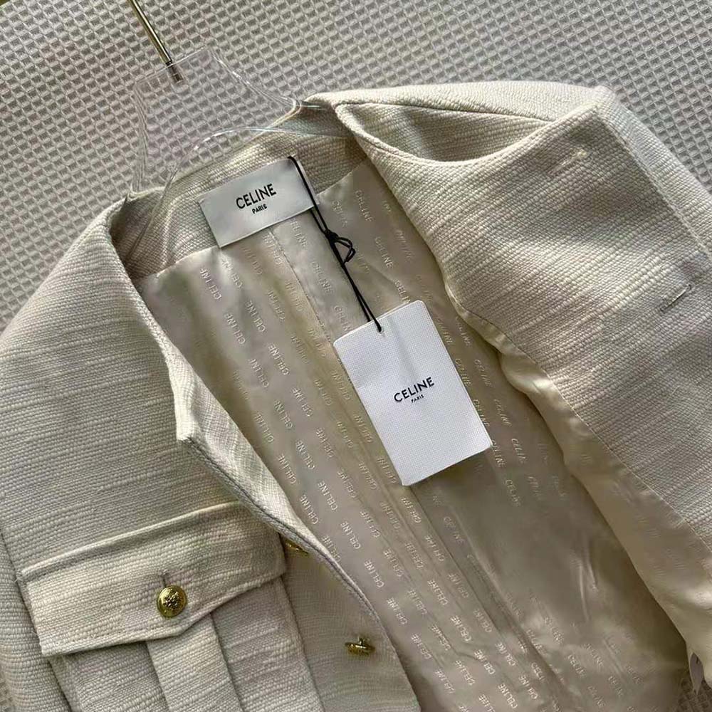 Celine Women Cropped Military Jacket in Silk Rush-Beige - image 6