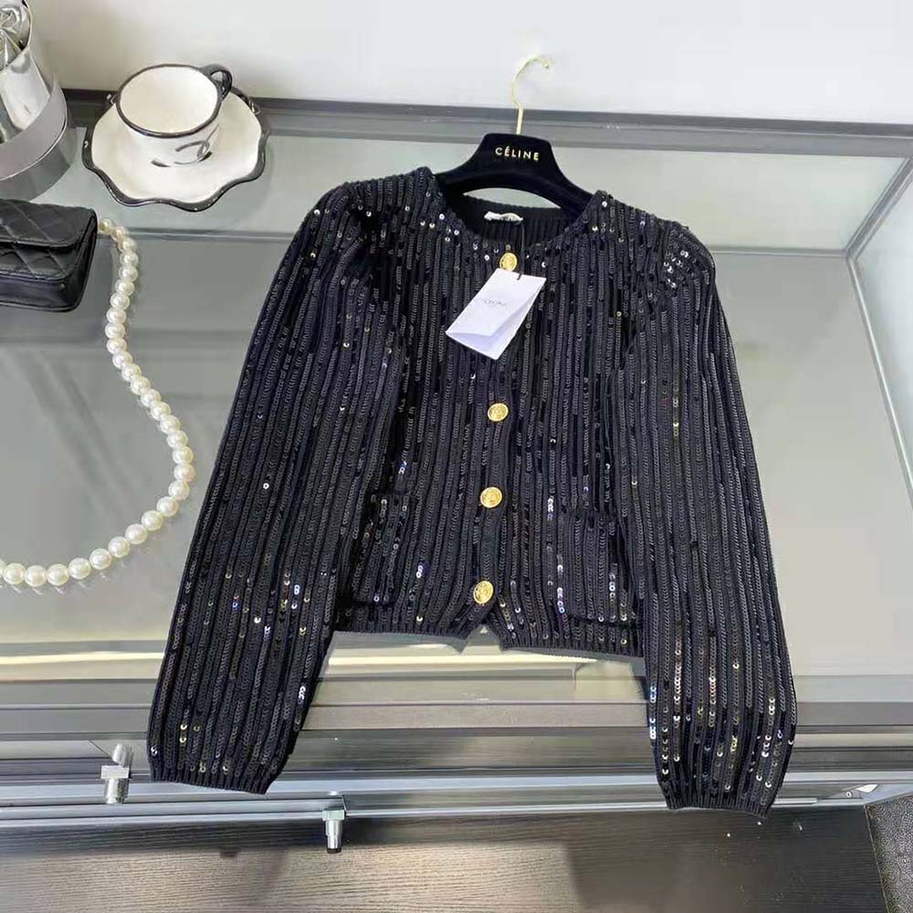 Close-up of embroidery detail on Celine Women Embroidered Cardigan
