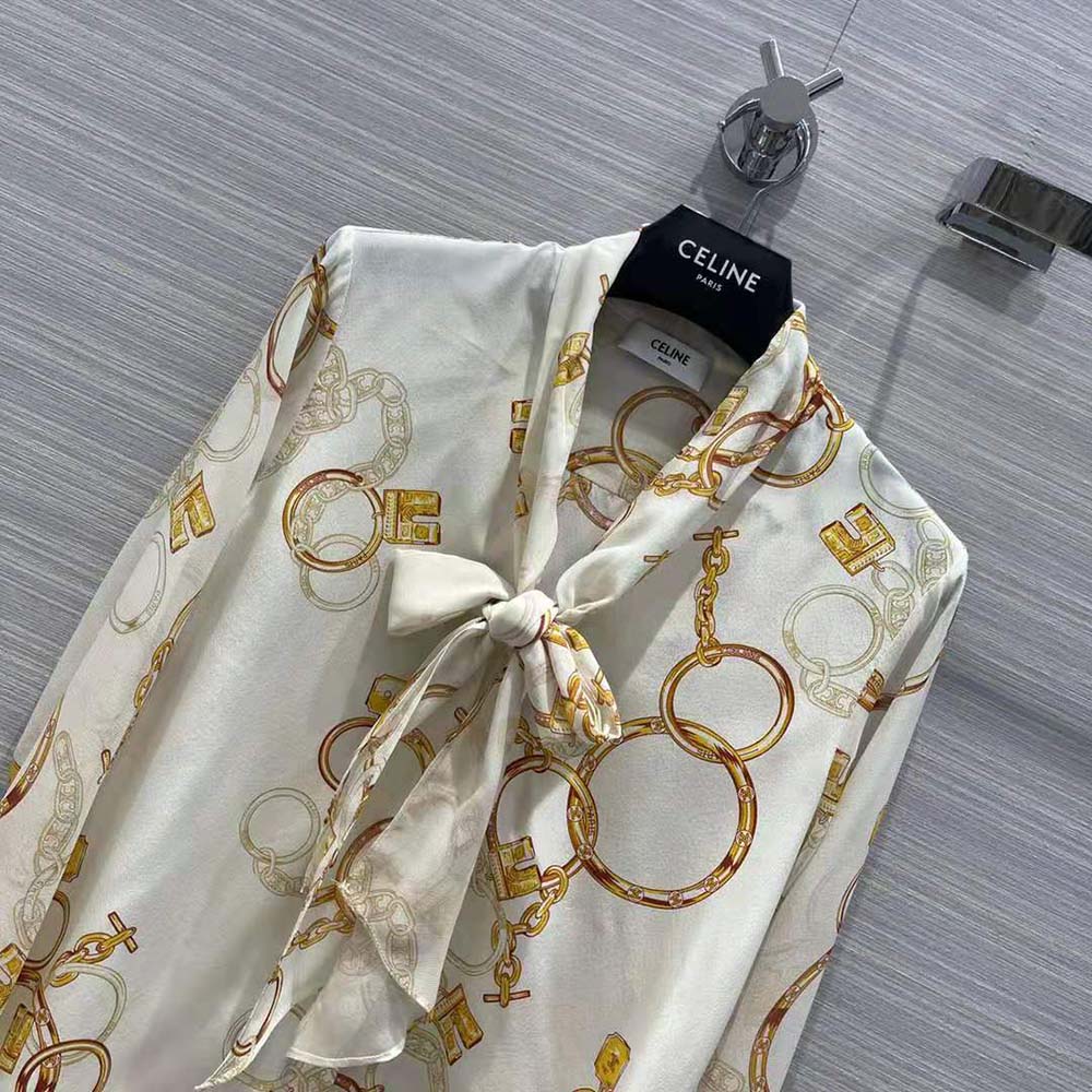 Celine Women Lavallière Shirt in Crepe De Chine-Brown - image 4