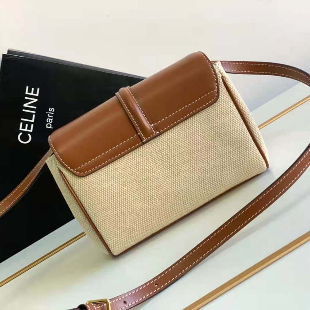 Side profile showing soft silhouette of Celine Women Mini Soft 16 Beige bag