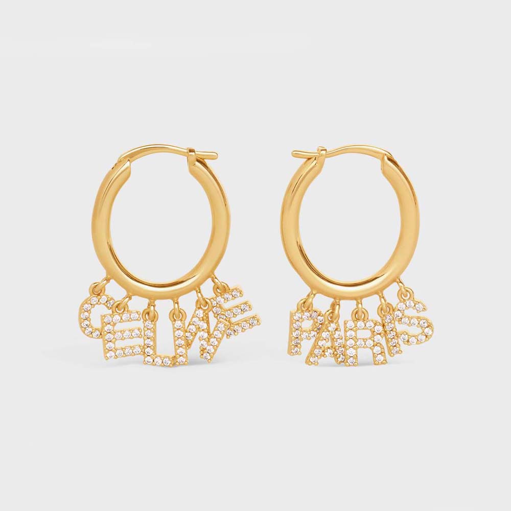 Front view of Celine Women Paris Hoops in gold with crystals