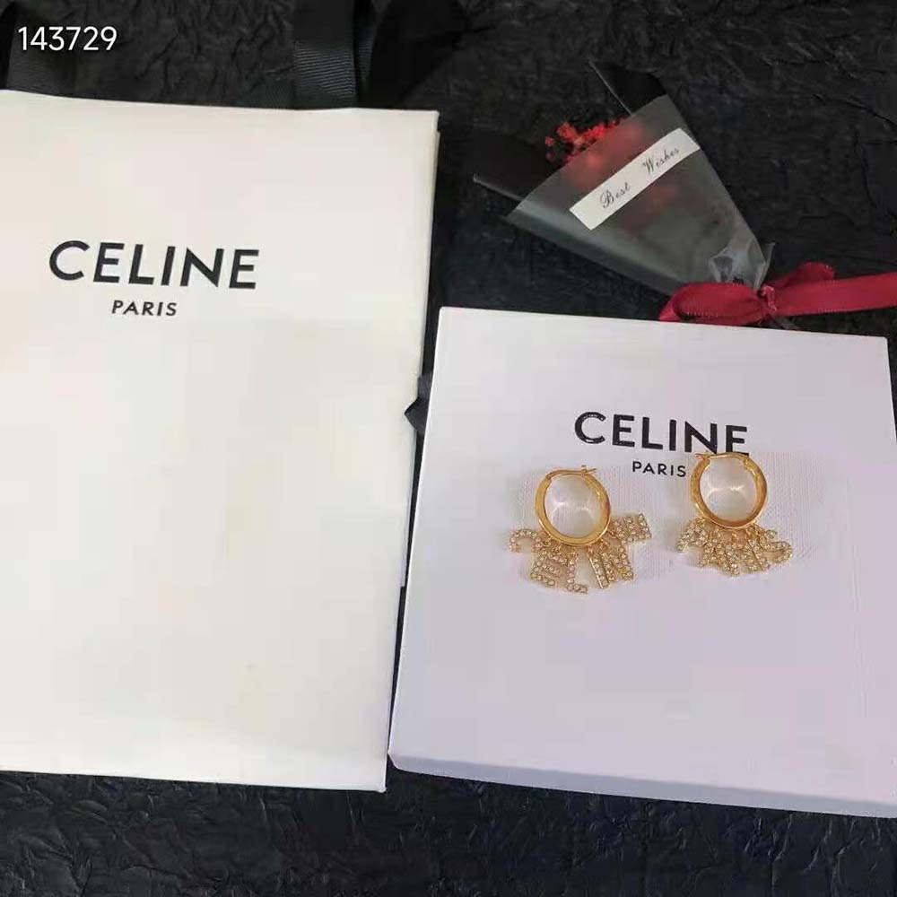 Close-up detail of crystal embellishments on Celine Women Paris Hoops