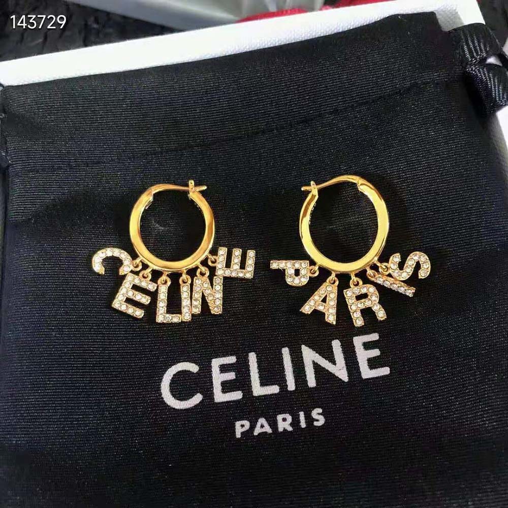 Celine Women Paris Hoops in Brass with Gold Finish and Crystals - image 6