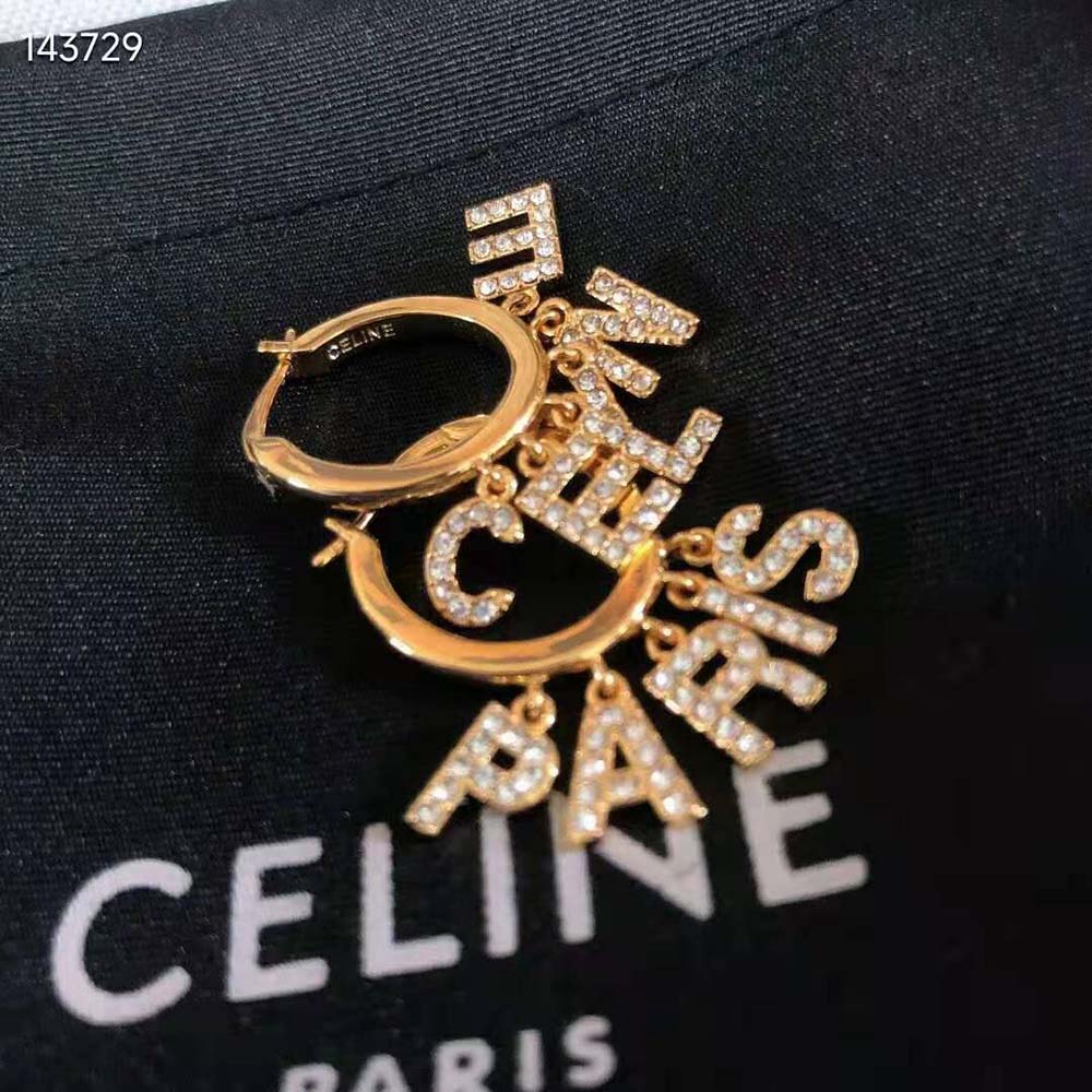 Celine Women Paris Hoops in Brass with Gold Finish and Crystals - image 5