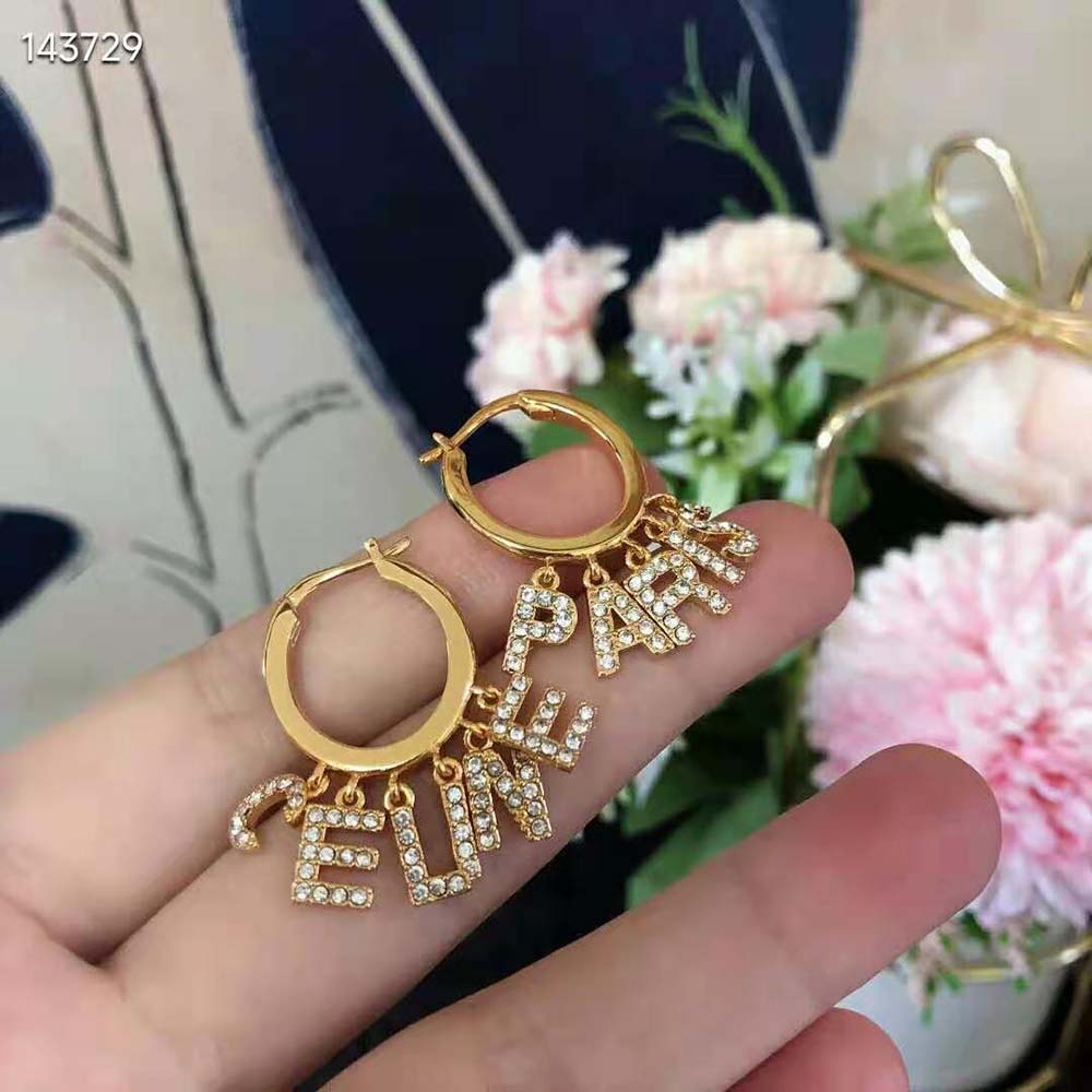Celine Women Paris Hoops in Brass with Gold Finish and Crystals - image 7