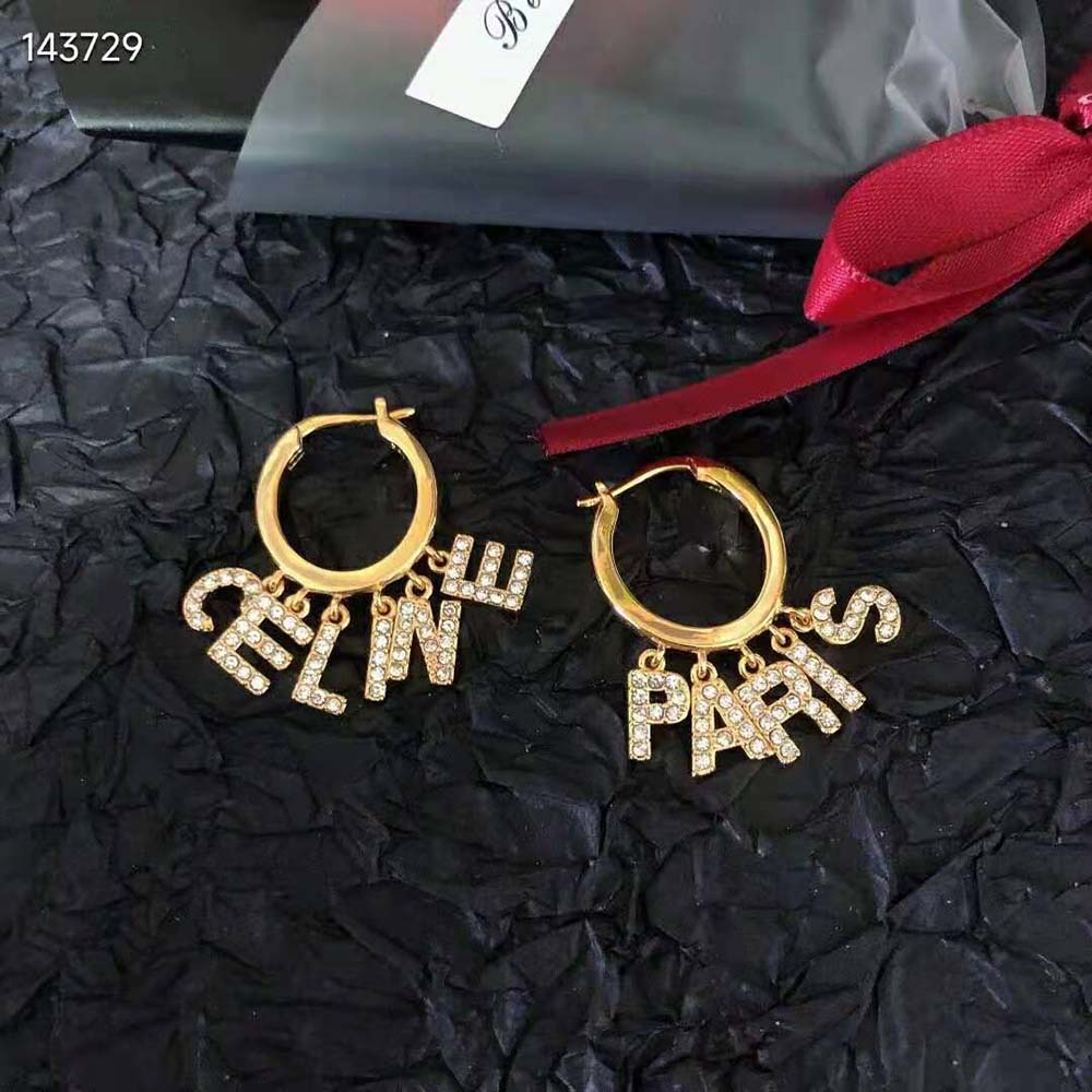 Celine Women Paris Hoops in Brass with Gold Finish and Crystals - image 4