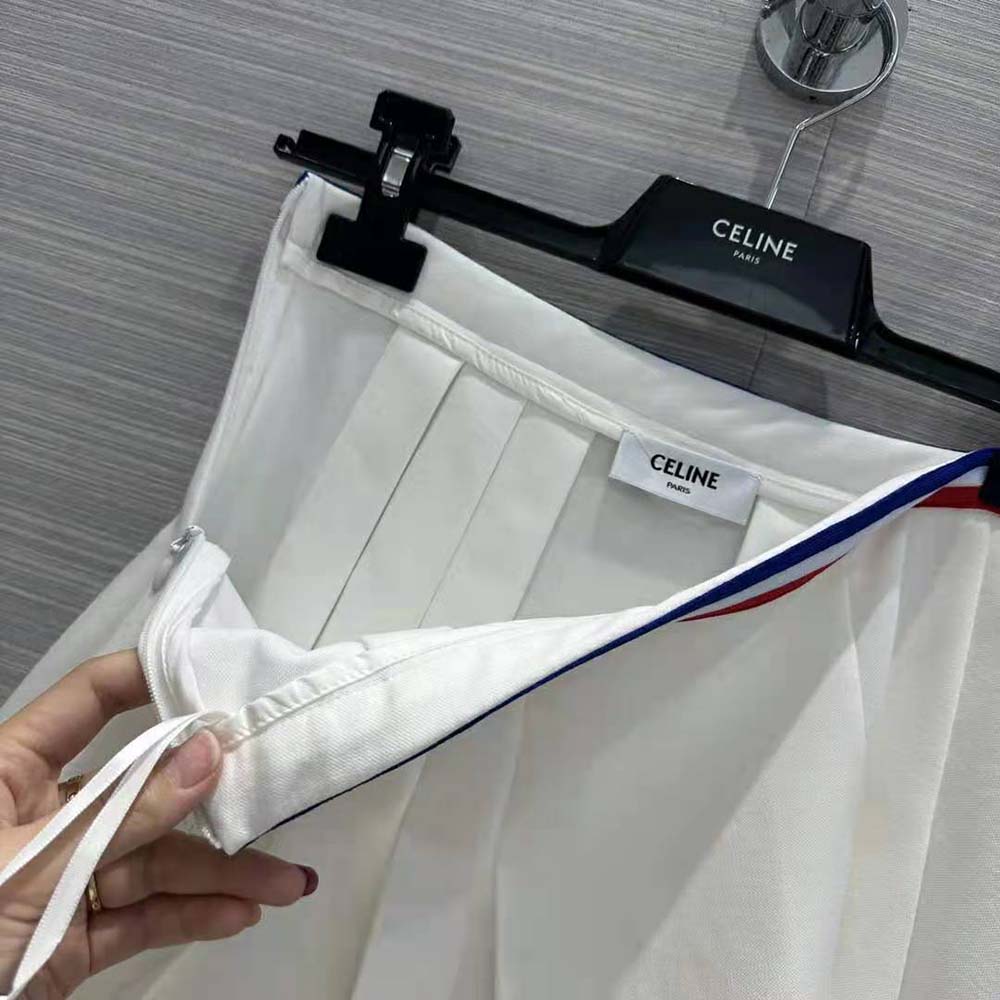 Celine Women Short Pleated Skirt in Cotton Piqué - image 9
