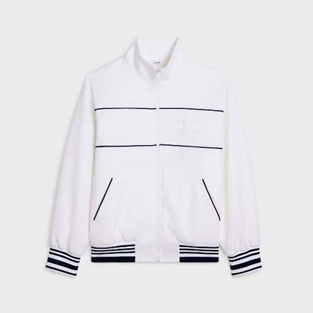 Front view of Celine Women Tracksuit Jacket in Double Face Jersey-White