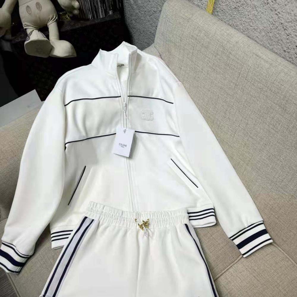 Side profile showing silhouette of Celine Women Tracksuit Jacket in white