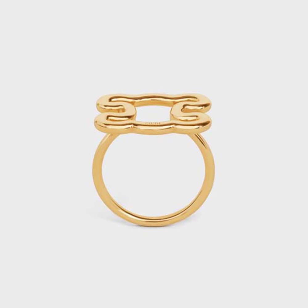 Close-up of Celine Women Triomphe Frame Large Ring gold motif