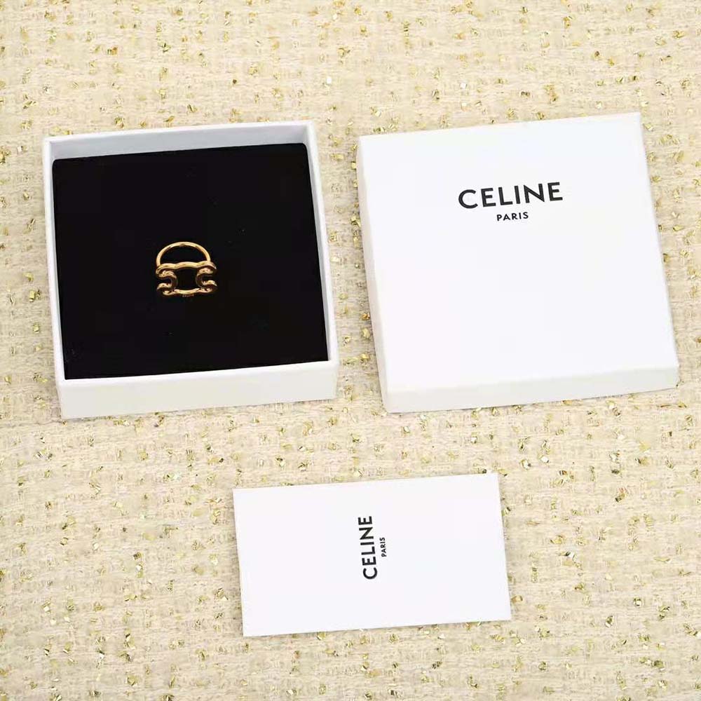 Side profile showing thickness of Celine Women Triomphe Frame Large Ring