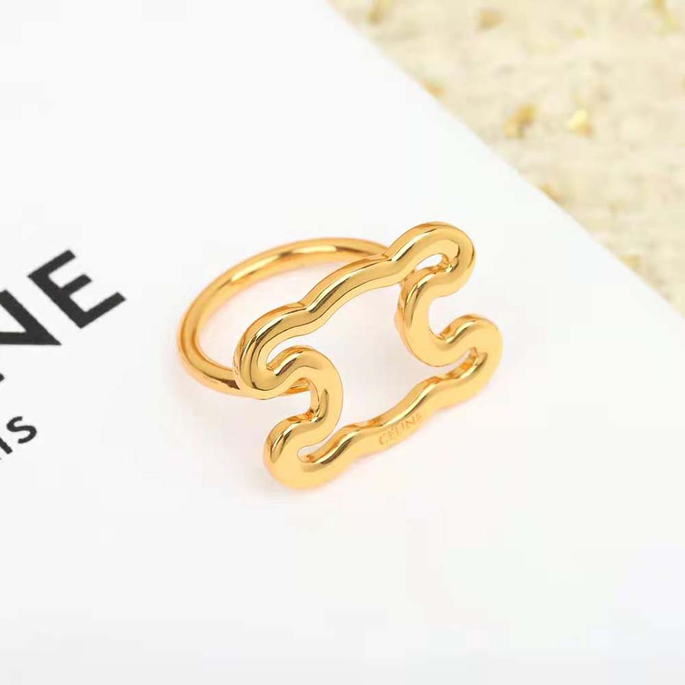 Celine Women Triomphe Frame Large Ring worn on hand with sunlight reflection