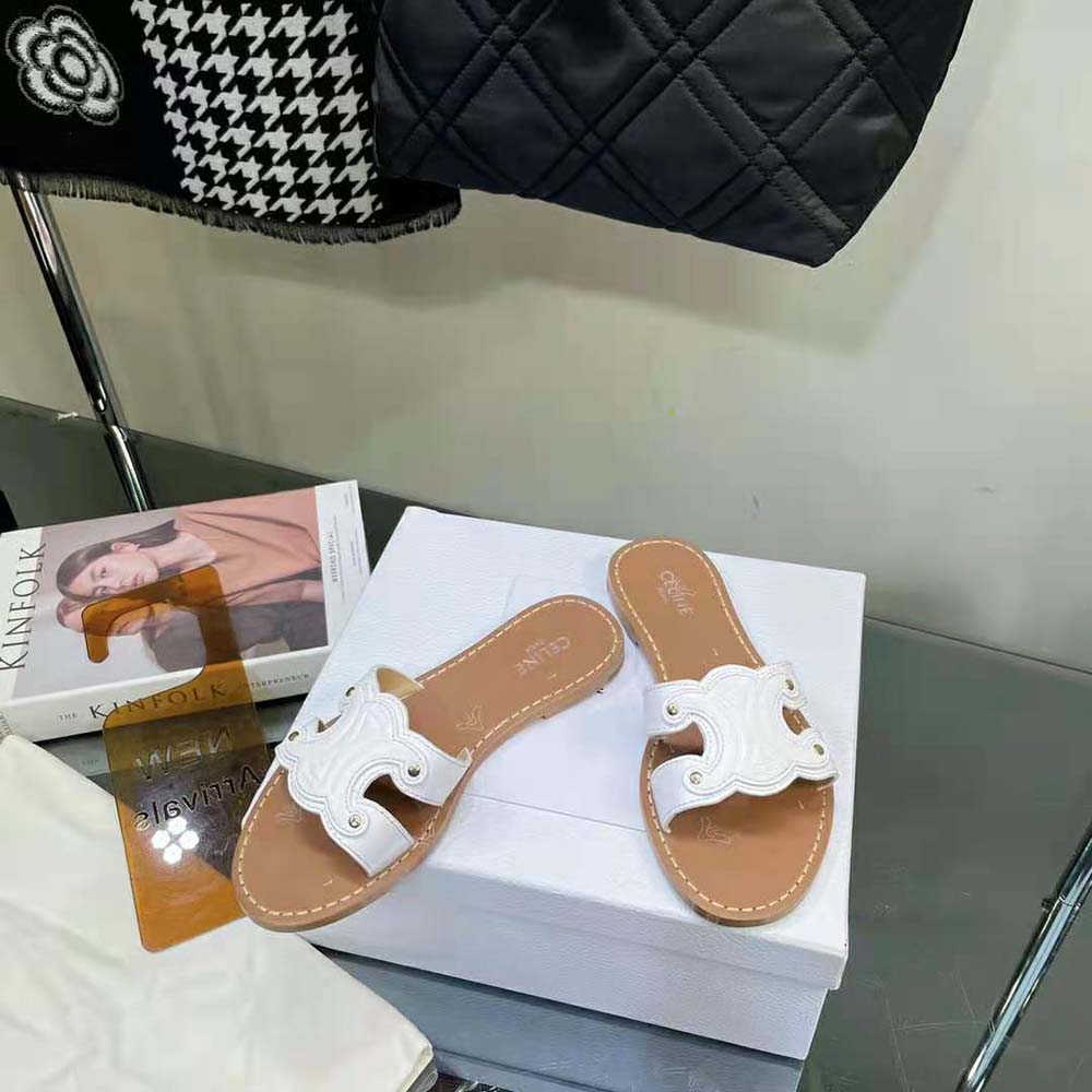 Celine Women Triomphe Mule in Calfskin-White - image 4