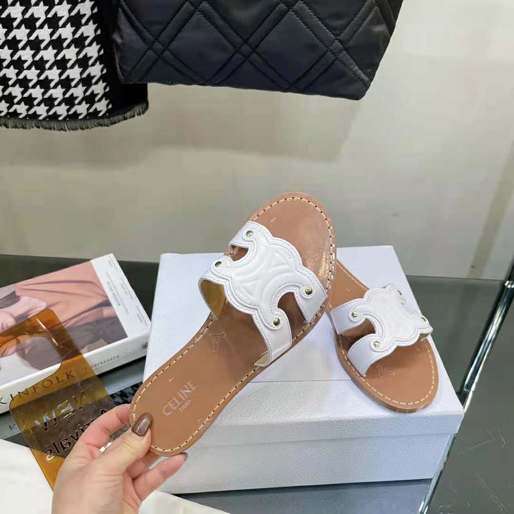 Celine Women Triomphe Mule in Calfskin-White - image 9